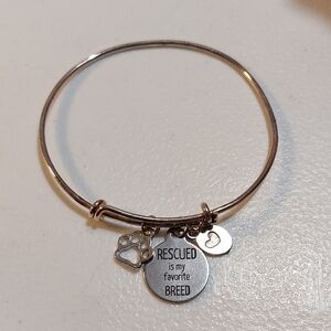 Rescued is my favorite breed Paw Print Heart Charms Expandable Bangle Bracelet